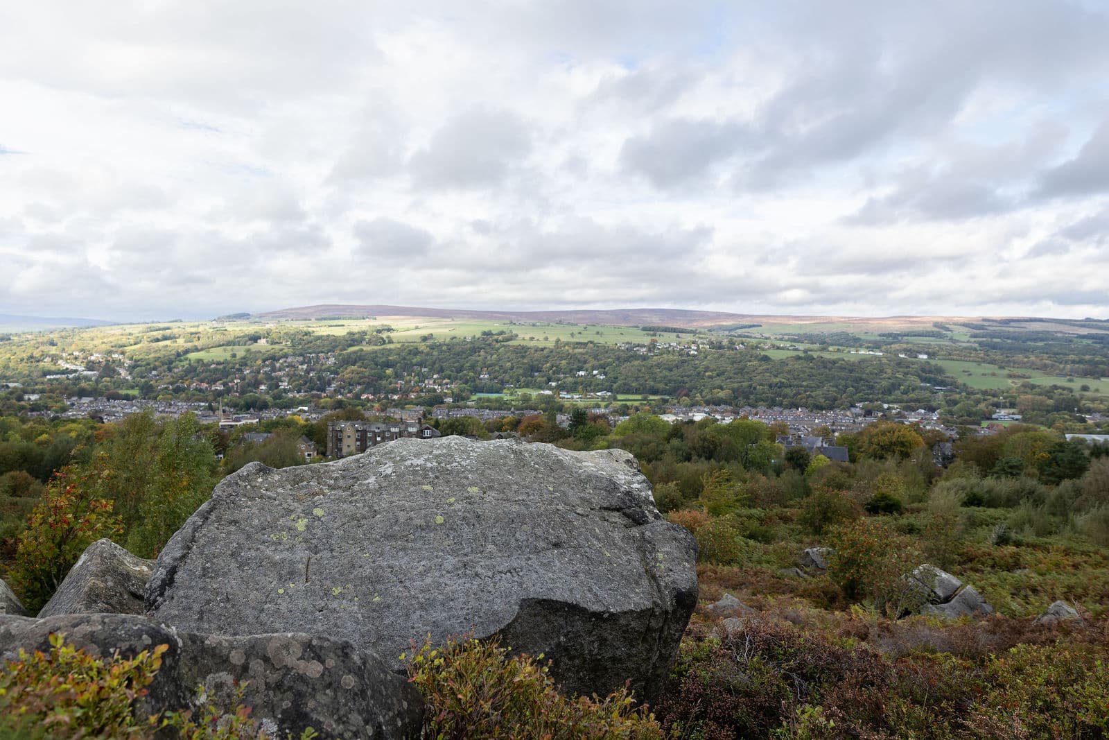 The view from the moor edge, across the valley