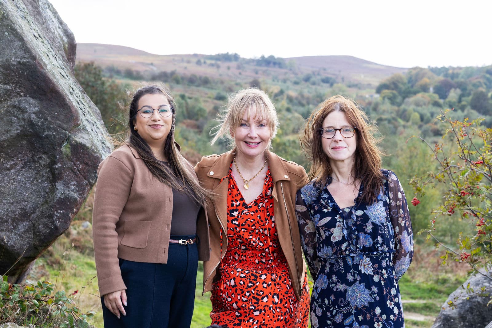Jo, Kate and Priyasha on the moors